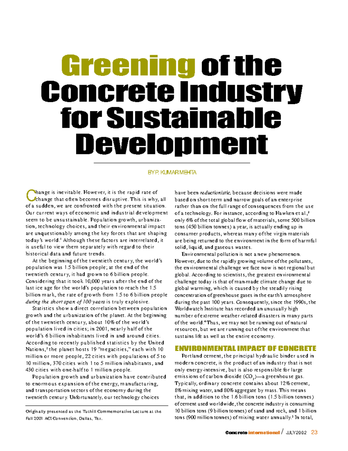 Greening of the Concrete Industry: Strategies for Sustainability (CI ...