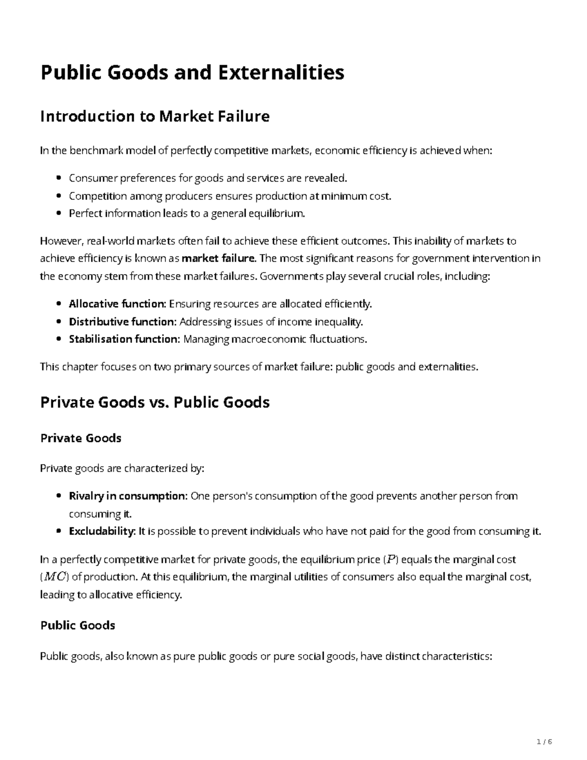 Chapters-3: Summary of Public Goods and Externalities in Market Failure ...
