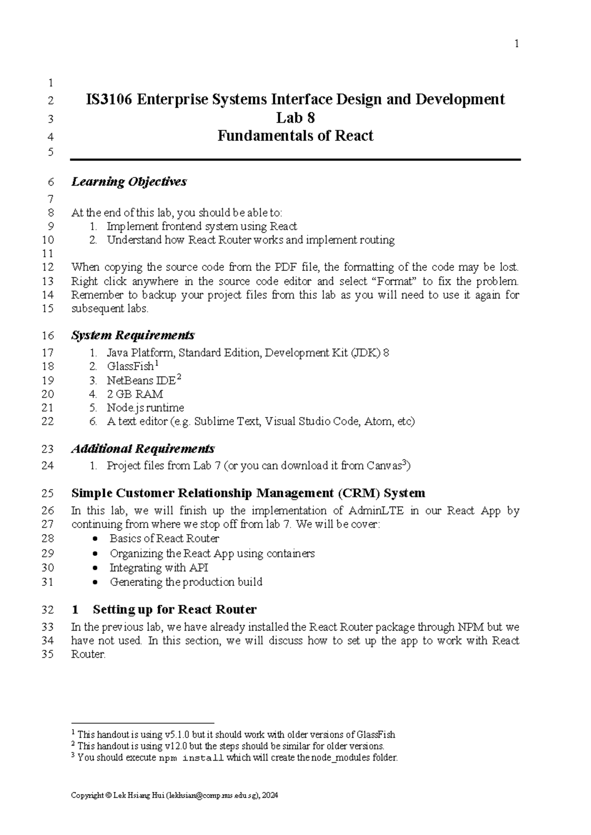 IS3106 Lab8 - Lab 8 - 1 2 IS3106 Enterprise Systems Interface Design ...