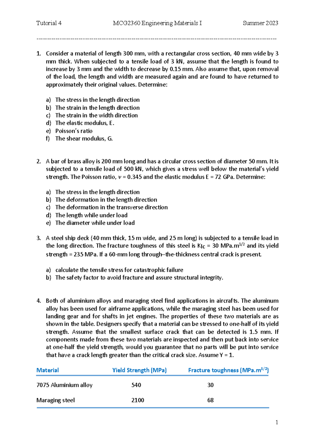 MCG2360 Tutorial 4: Engineering Materials I - Summer 2023 Solutions ...