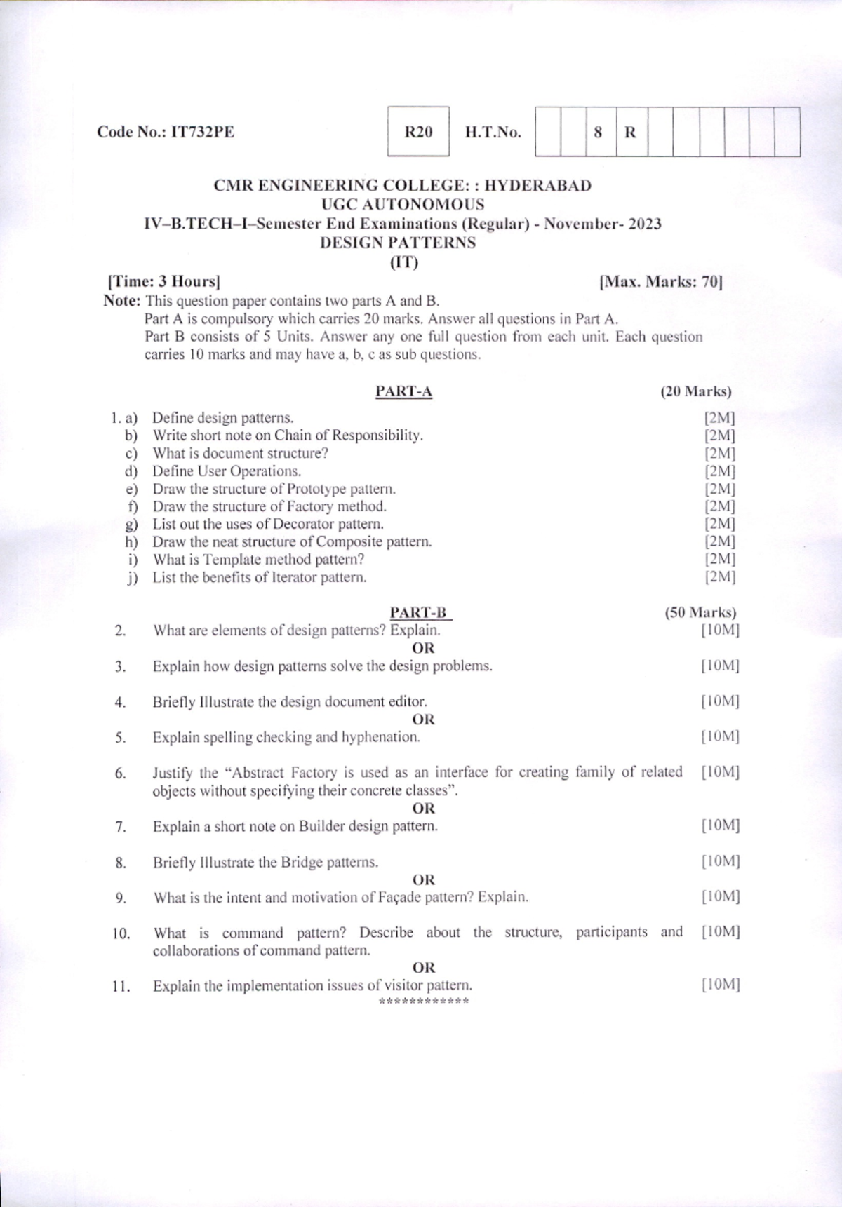 Design Patterns R20 NOV-2023notes - Code No.: IT732PE R20 H.T. 8 R CMR ...