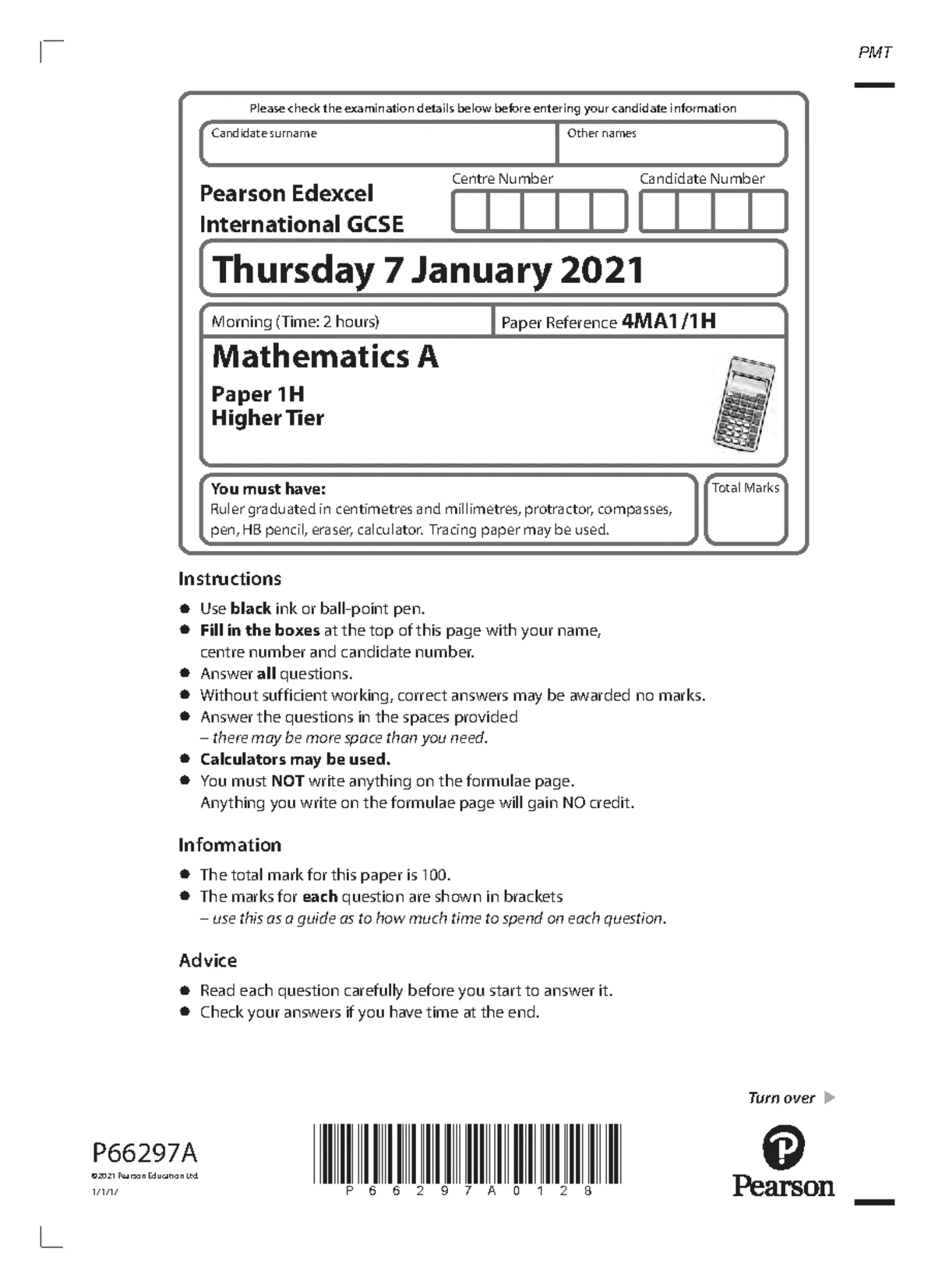 GCSE Mathematics Higher Tier Exam Paper - June 2023 (*Code: 8300/1H ...