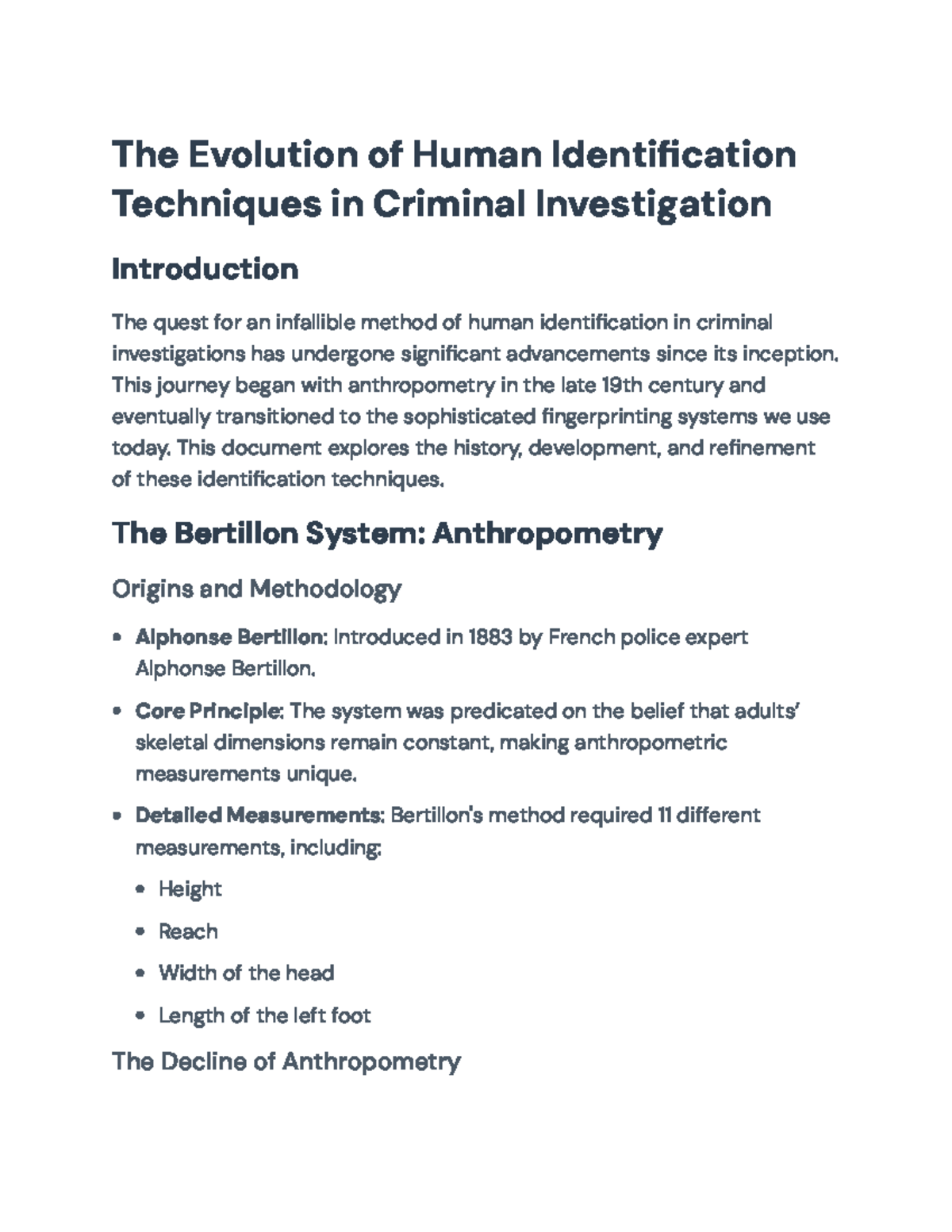 The Evolution of Human Identification Techniques in Criminal ...