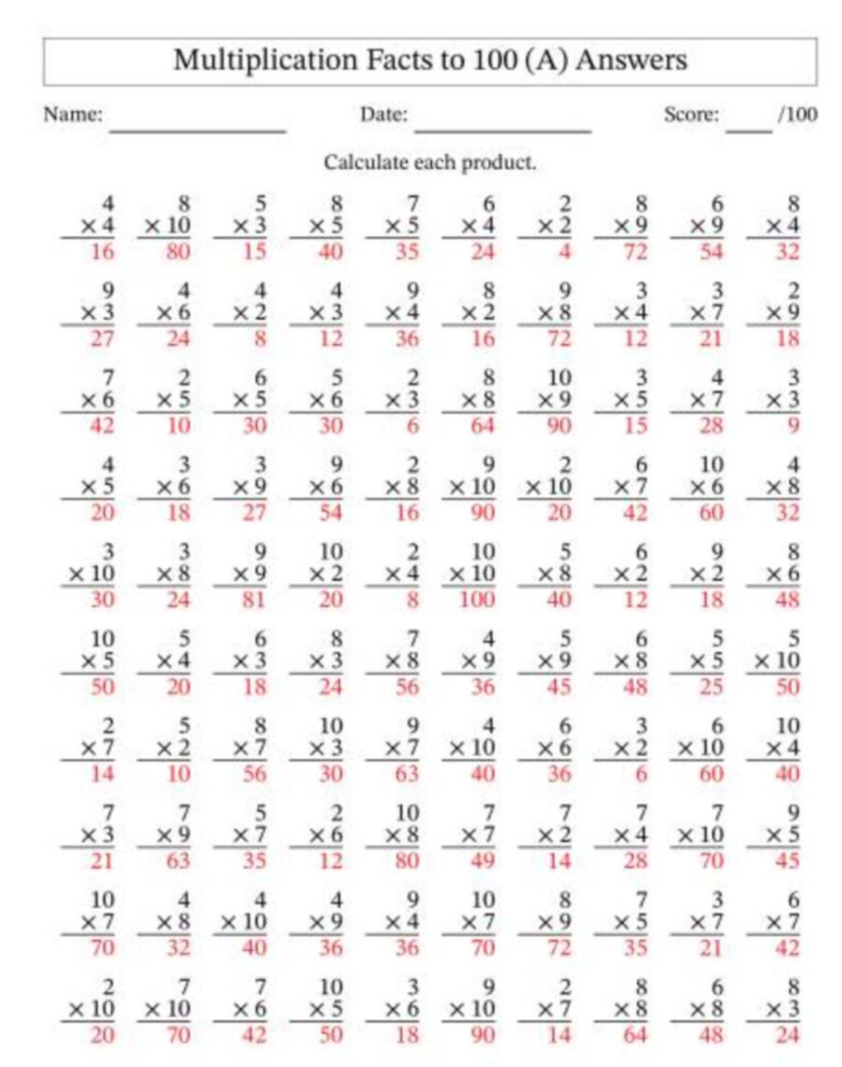 Math Equations 2: Multiplication Facts & Products - Studocu