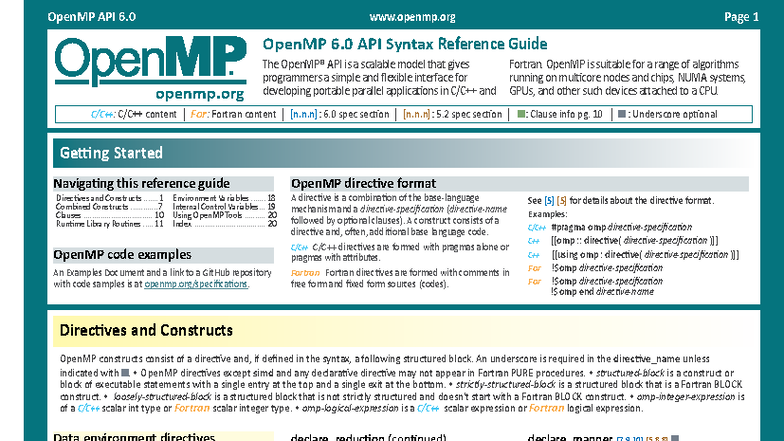 OpenMP API 6.0 Reference Guide for Fortran (OMP60SC24) - Studocu