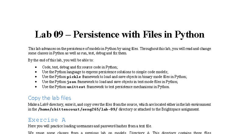 Lab 09 - Persistence with Files in Python - Studocu