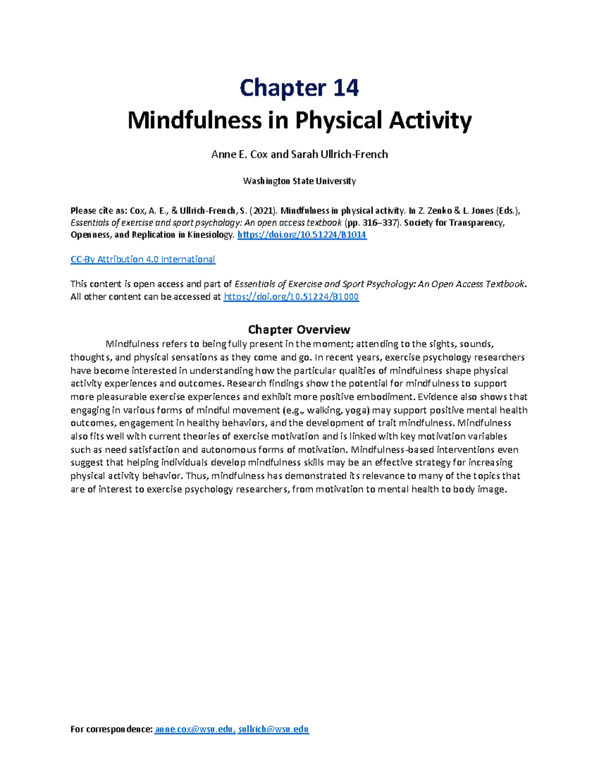 Chapter 14: Mindfulness in Physical Activity (ESSP 2021) Insights from ...