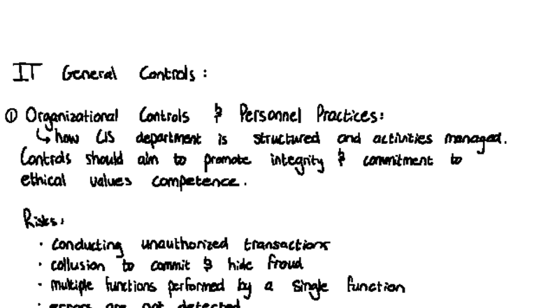 IT I General Controls: Summaries of Computer Controls and Risks - Studocu