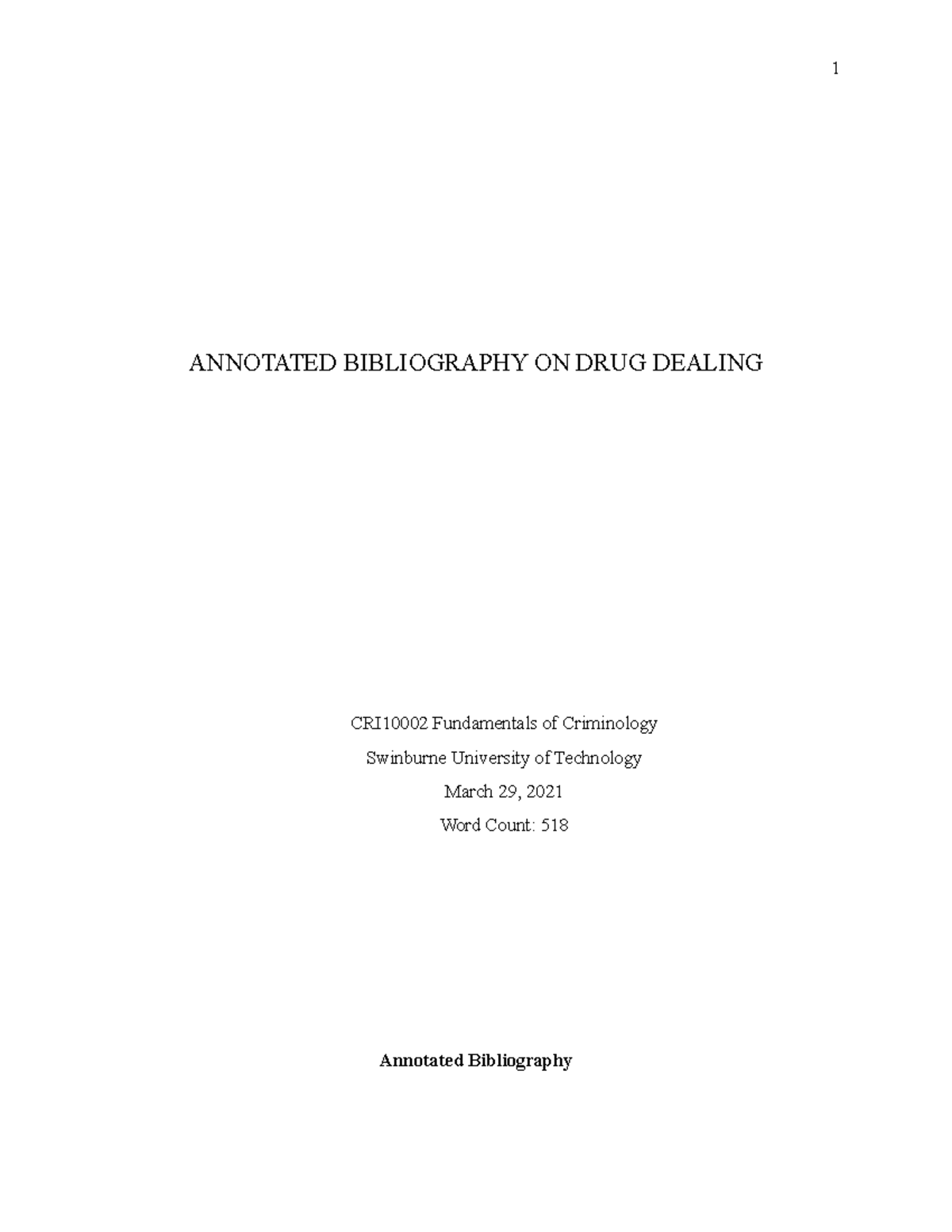Criminology Annotated Bibliography - CRI10002 - Studocu