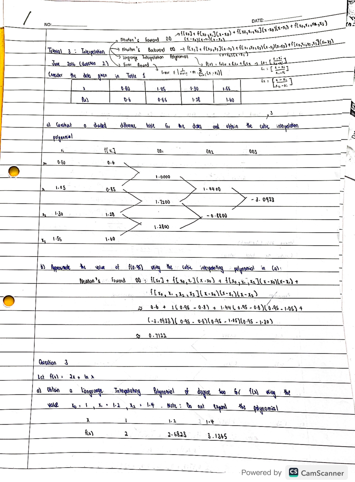 Tutorial 3 Interpolation - Introduction To Numerical Analysis - Studocu