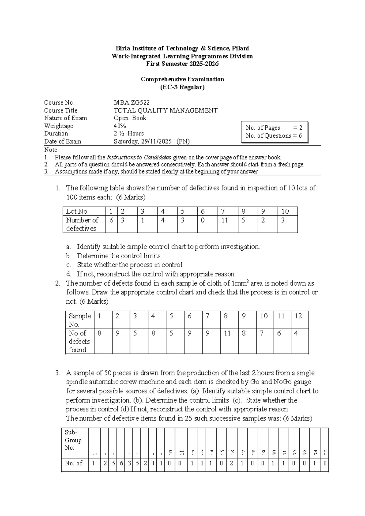 MBA ZG522: TQM First Semester Comprehensive Exam Guidelines - Studocu