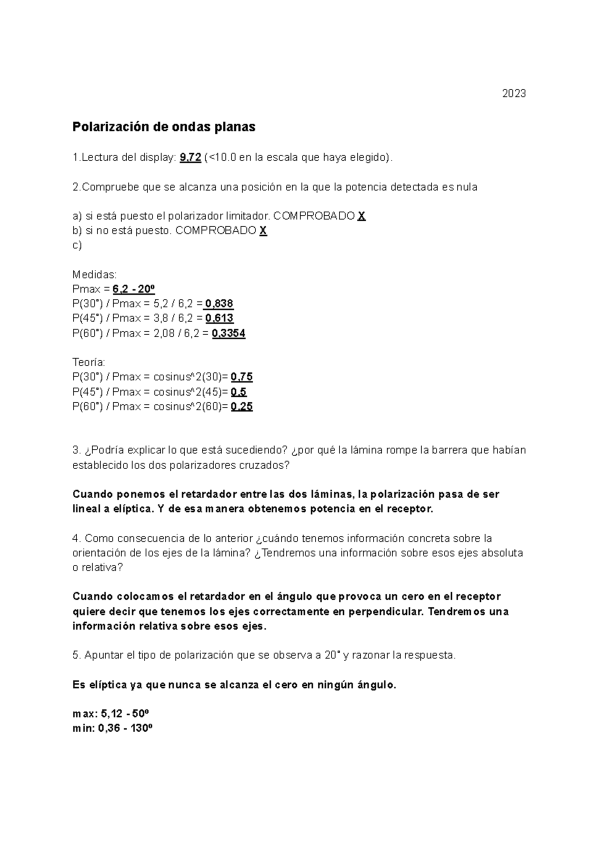 Polarización de Ondas Planas - Pràctica 2 Onele - Studocu