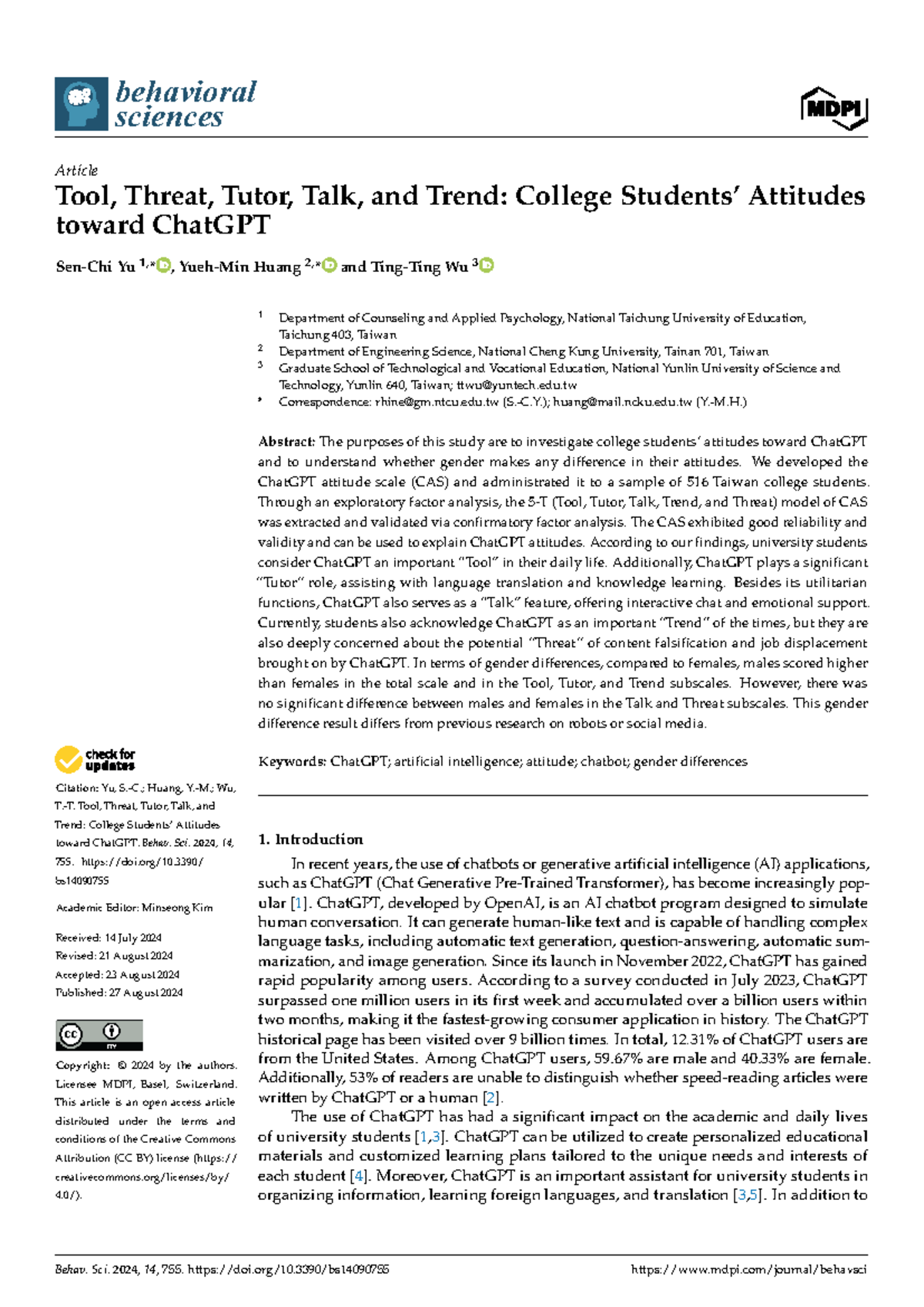 ChatGPT Attitude Scale: College Students' Perspectives on AI Usage ...