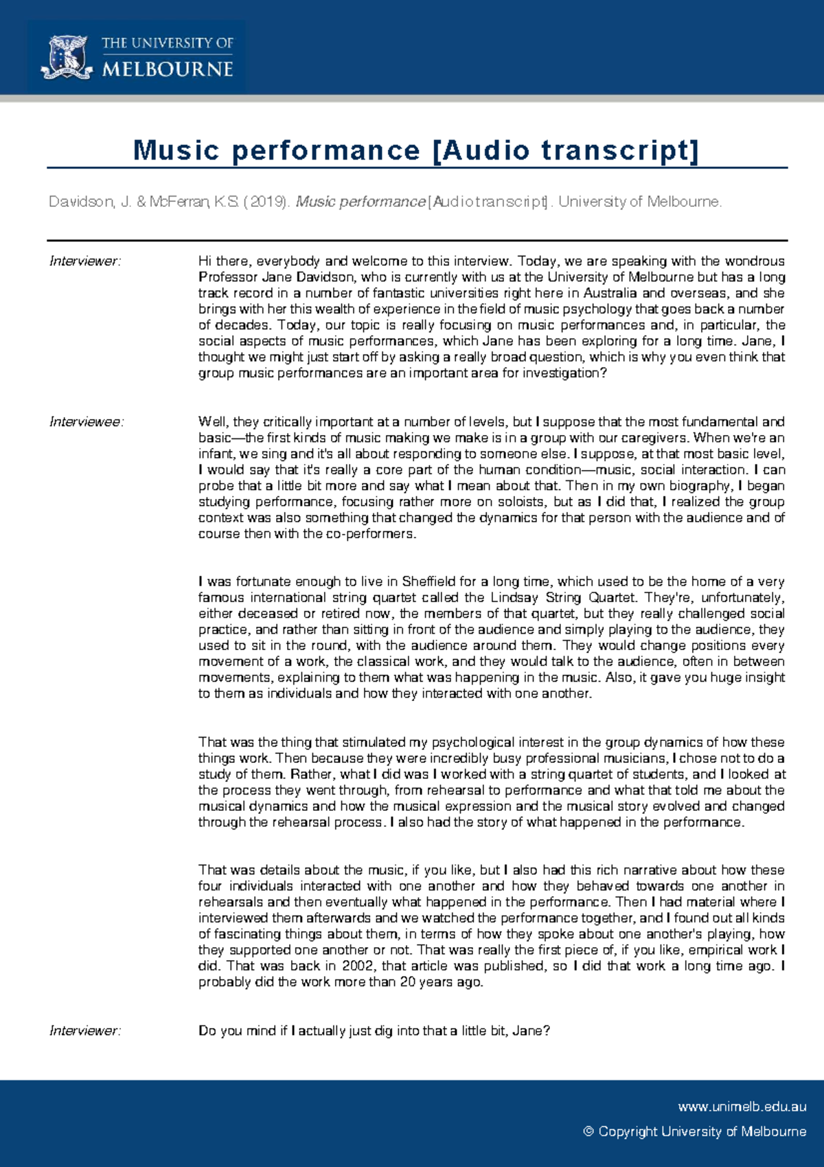 MUSI2014 Final Exam: Insights from Music Performance Interviews - Studocu