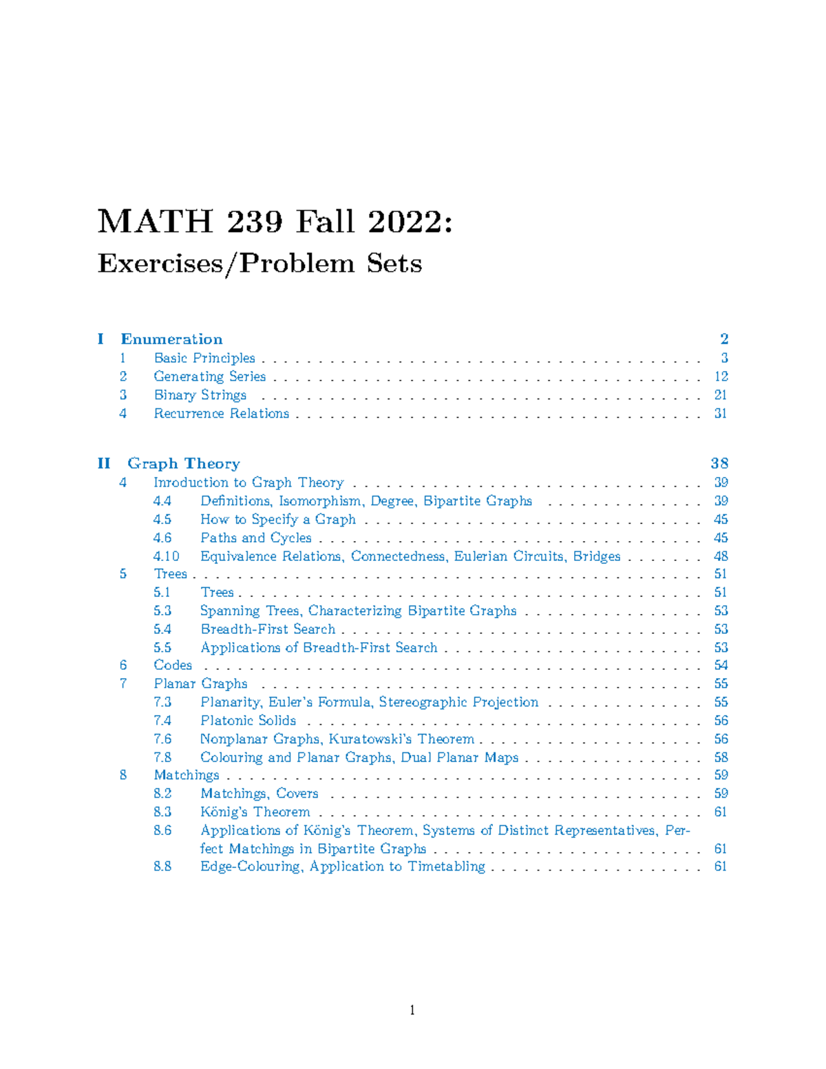 MATH 239 Fall 2022: Enumeration & Graph Theory Exercises - Studocu