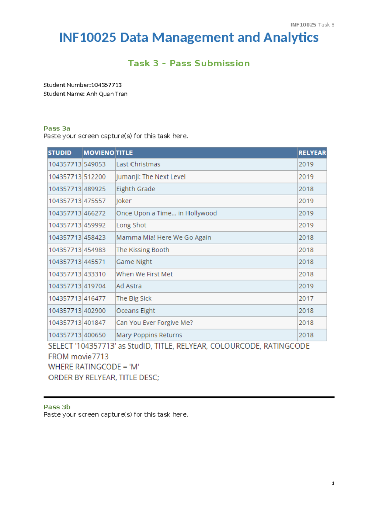INF10025 - Data Management & Analytics Task 3 - Pass Submission - Studocu