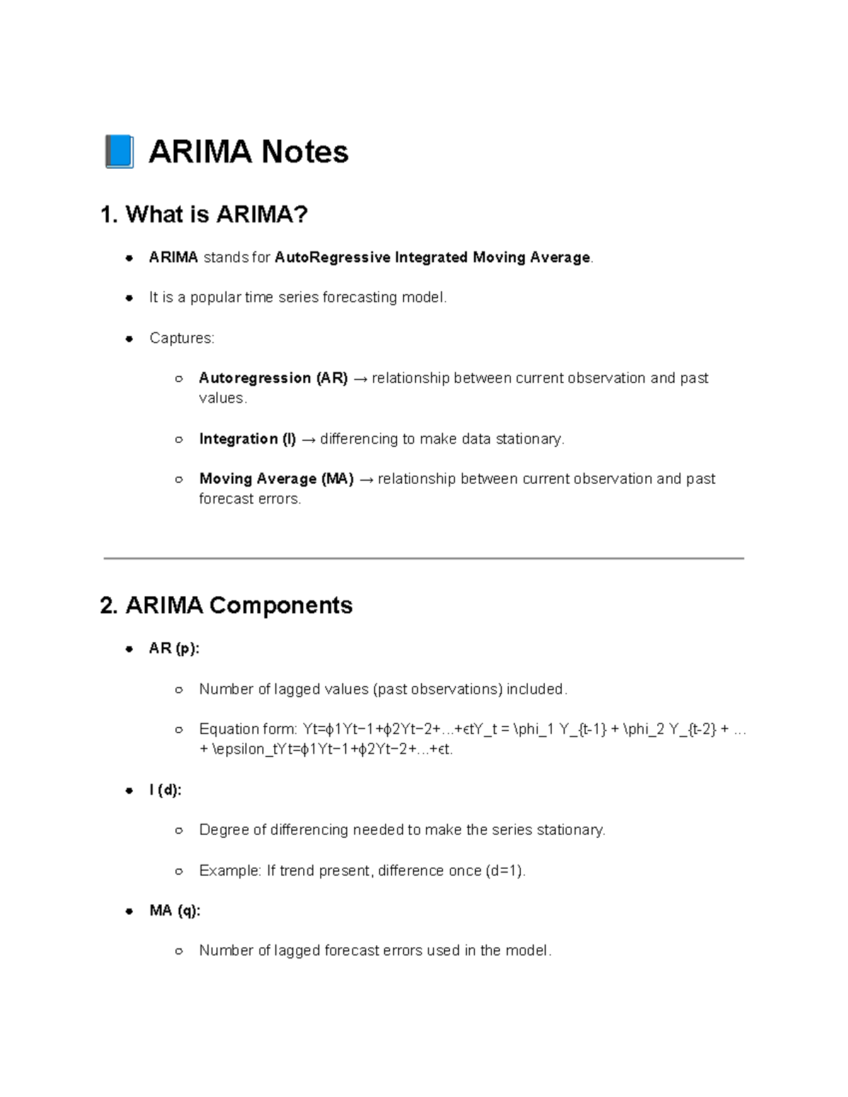 ARIMA Notes: Understanding Time Series Forecasting Techniques - Studocu