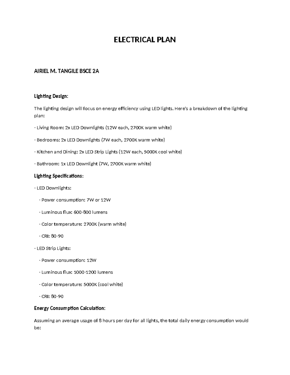 CE221 - Electrical Plan: Energy-Efficient Lighting Design - Studocu