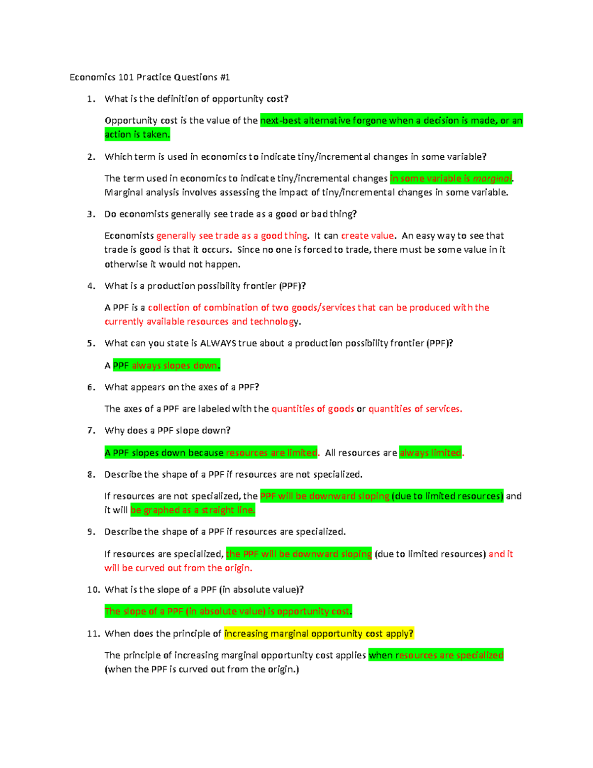 Practice Questions and Notes for ECON 101: Chapters 1-7 - Studocu