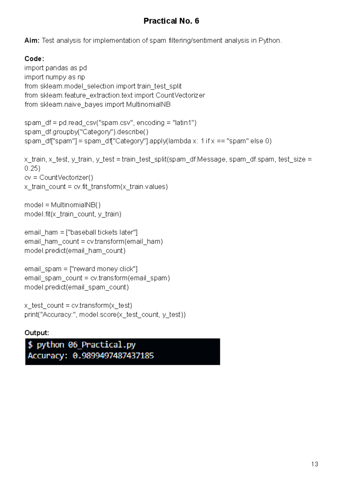 Practical No. 6-10: Spam Analysis & Data Visualization in Python/R ...