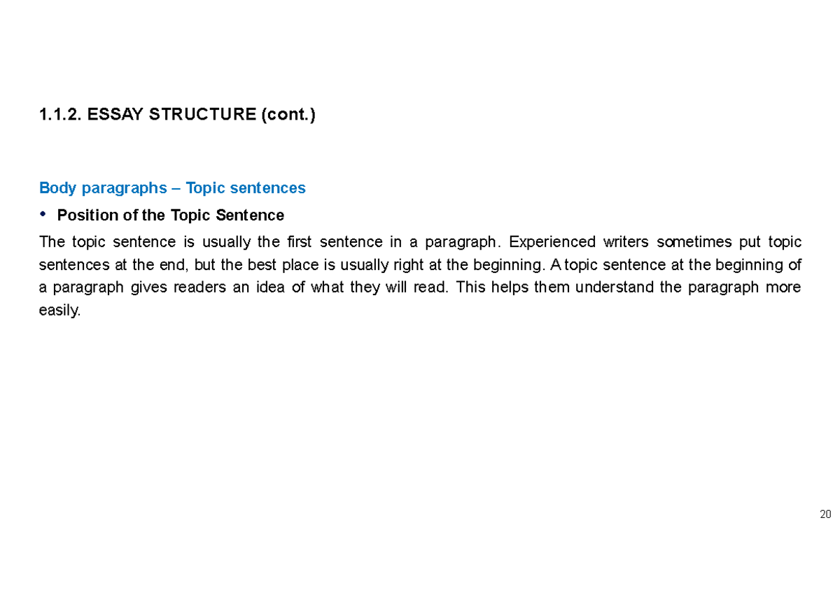 Grammar Phase 2 - Vocabulary: Understanding Topic Sentences in Essays ...
