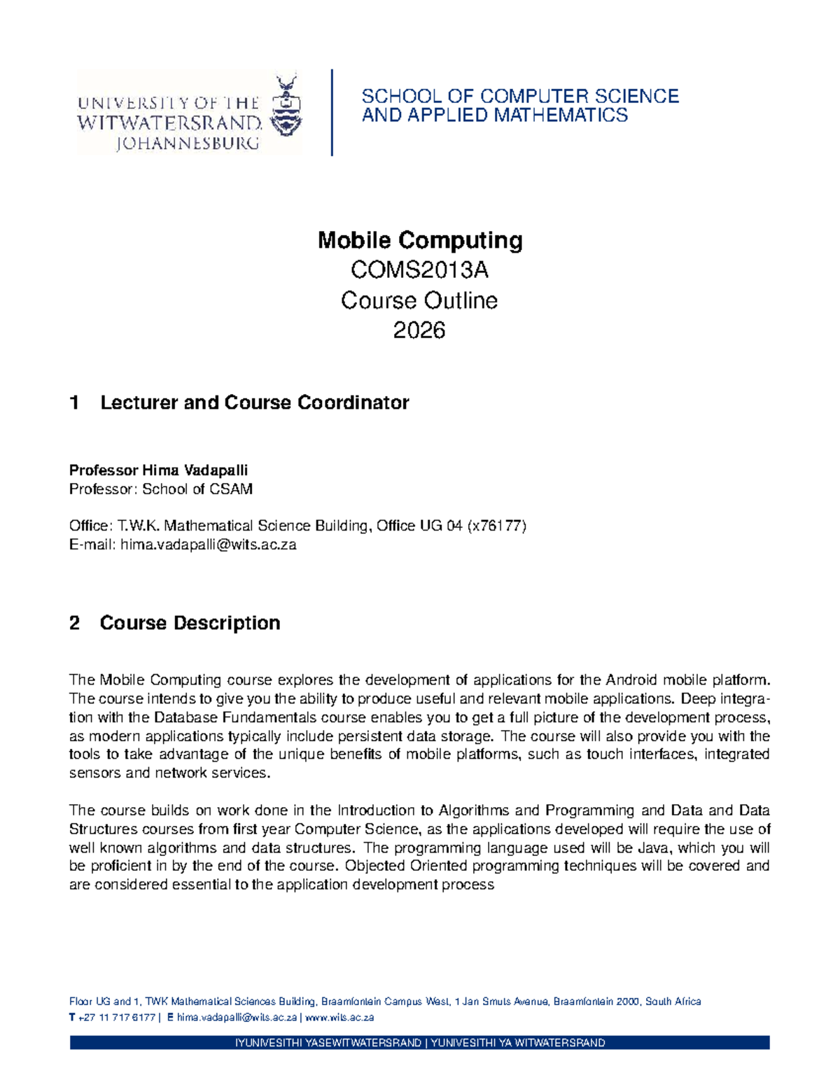Mobile Computing Course Outline - COMS2013A - Studocu