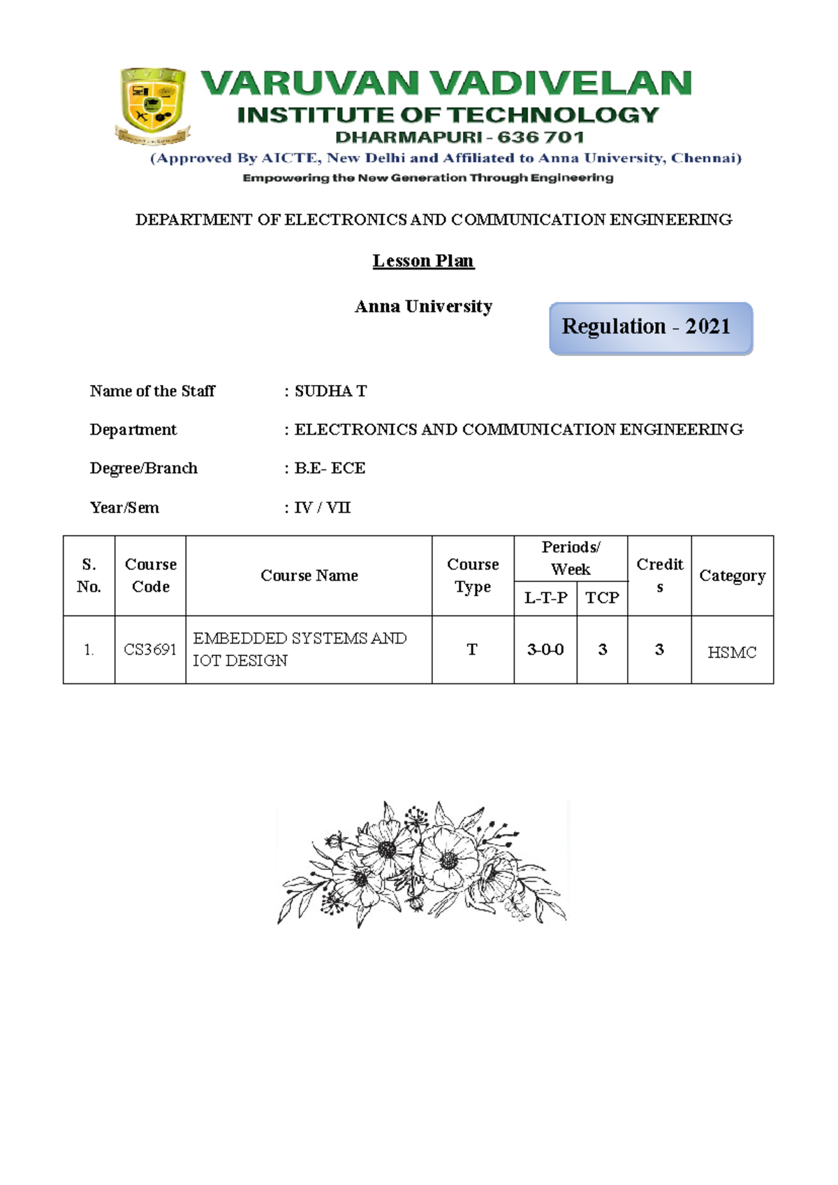 CS3691 Lesson Plan for Embedded Systems and IoT Design - Studocu
