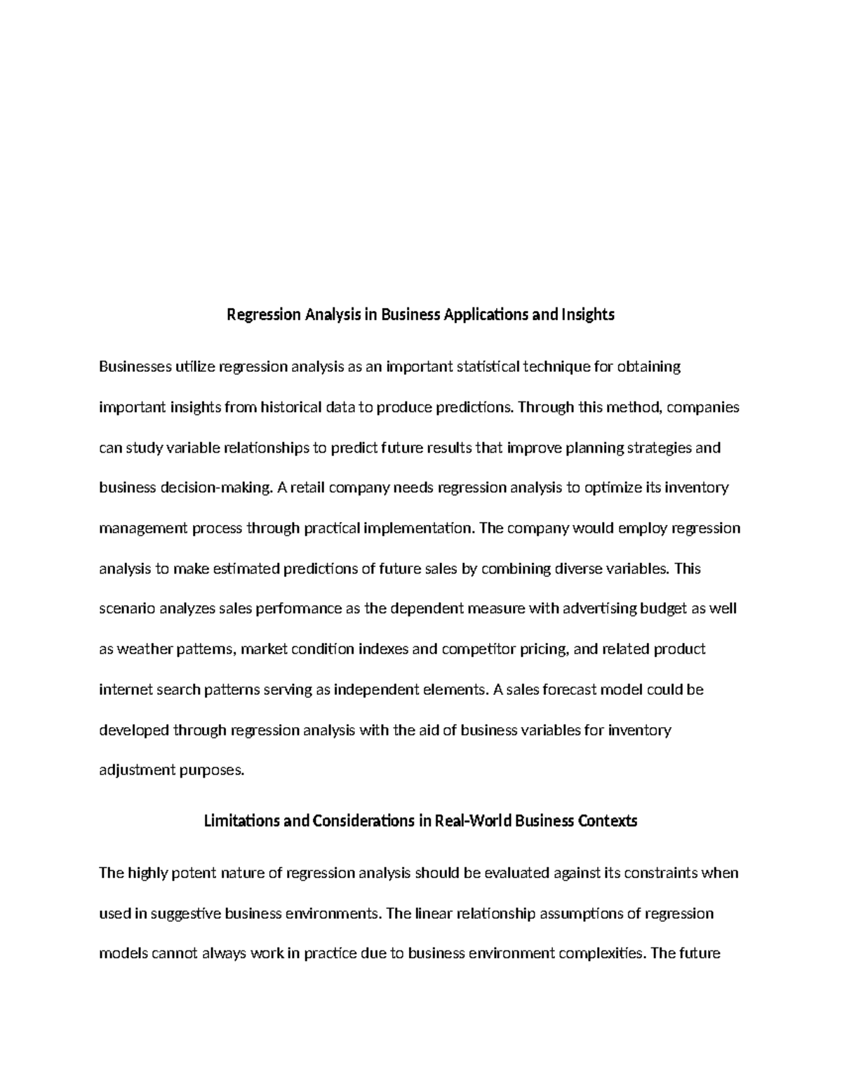 BUS 301: Regression Analysis in Business Decision-Making Insights - Studocu