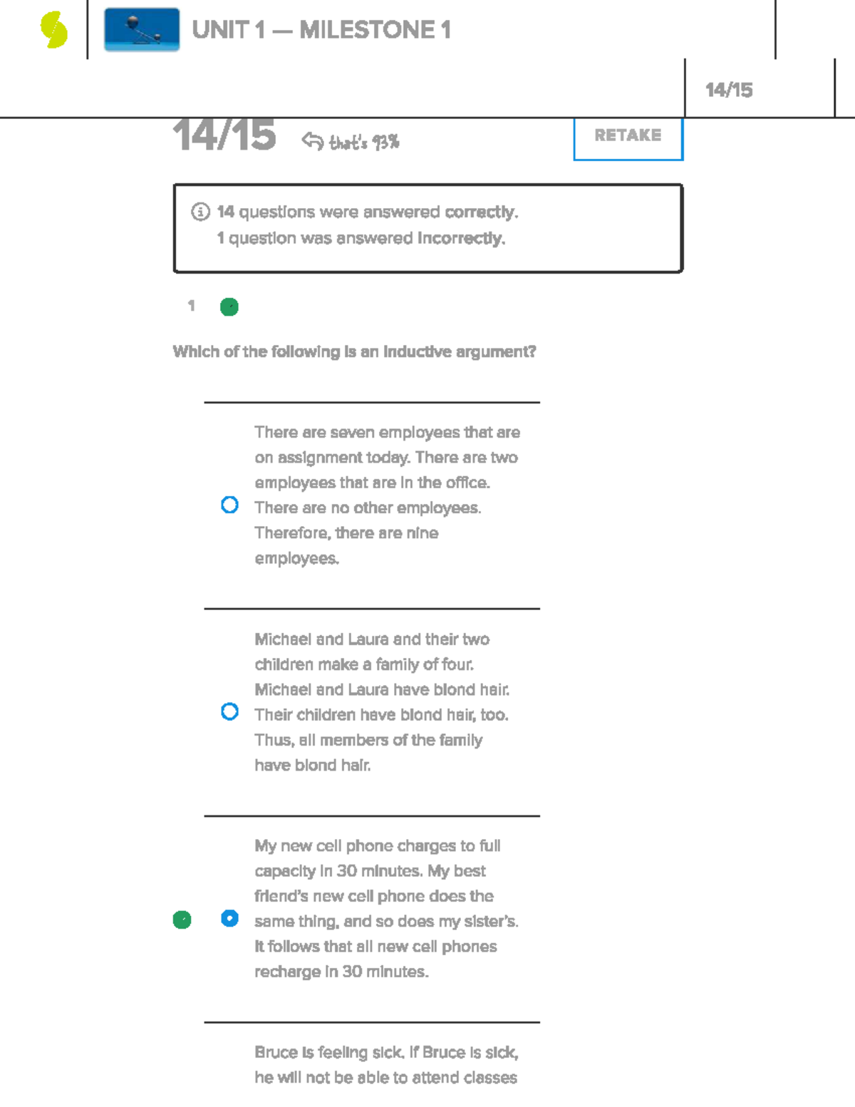 Introduction to Ethics UNIT 1 MILESTONE 1 Retake: Inductive Arguments ...
