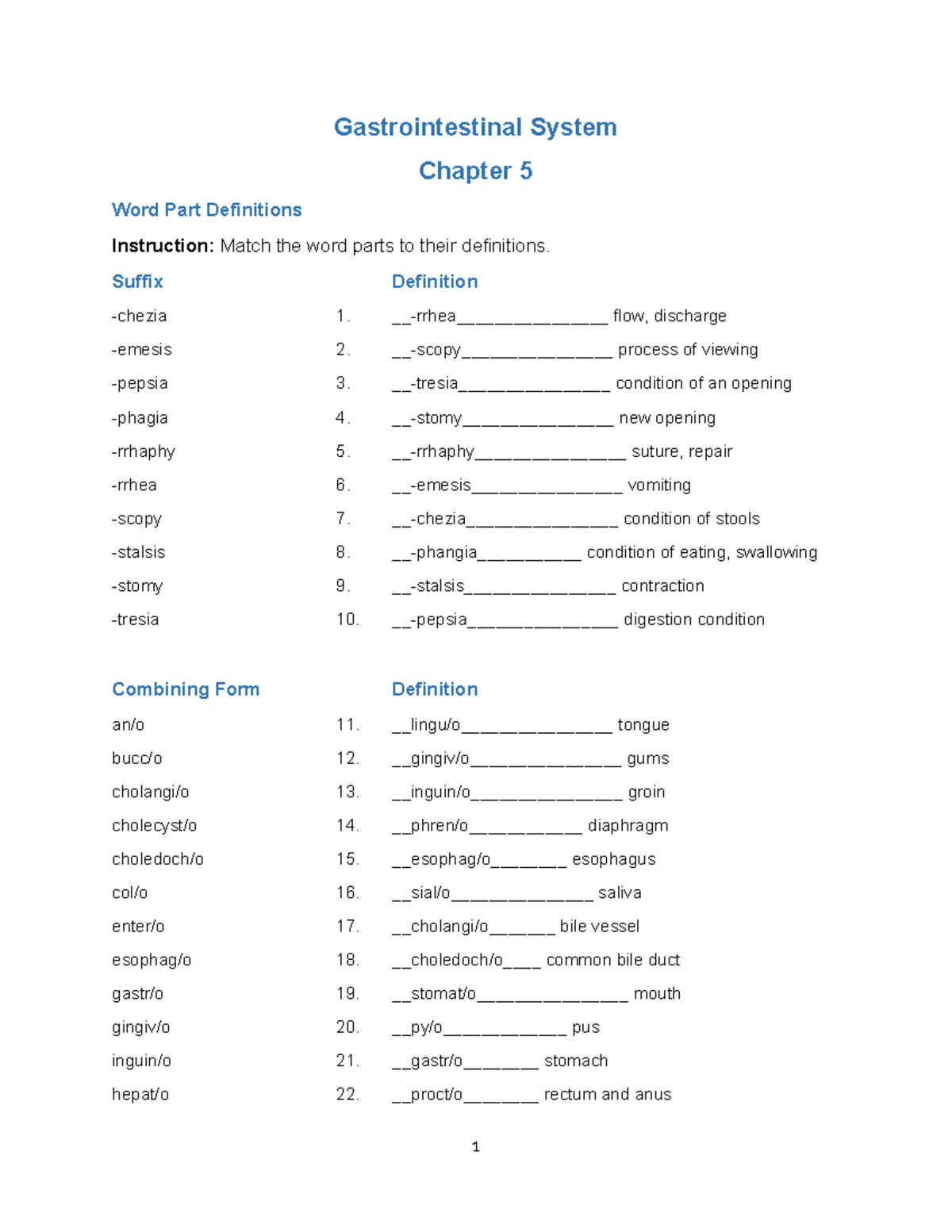 Chapters 5 6 11 - ch 5 6 11 - Gastrointestinal System Chapter 5 Word ...