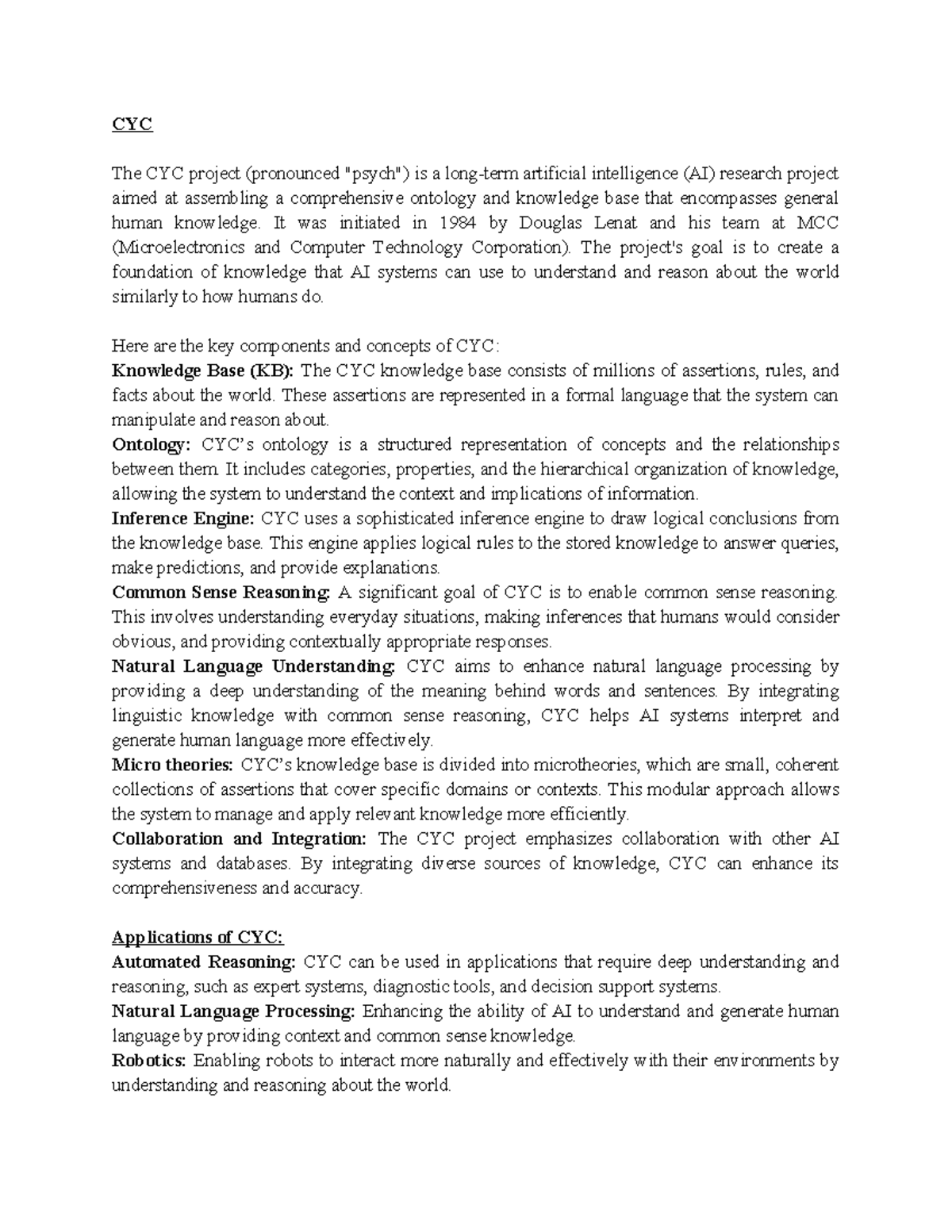 CYC AI Research: Comprehensive Knowledge Base and Ontology Overview ...