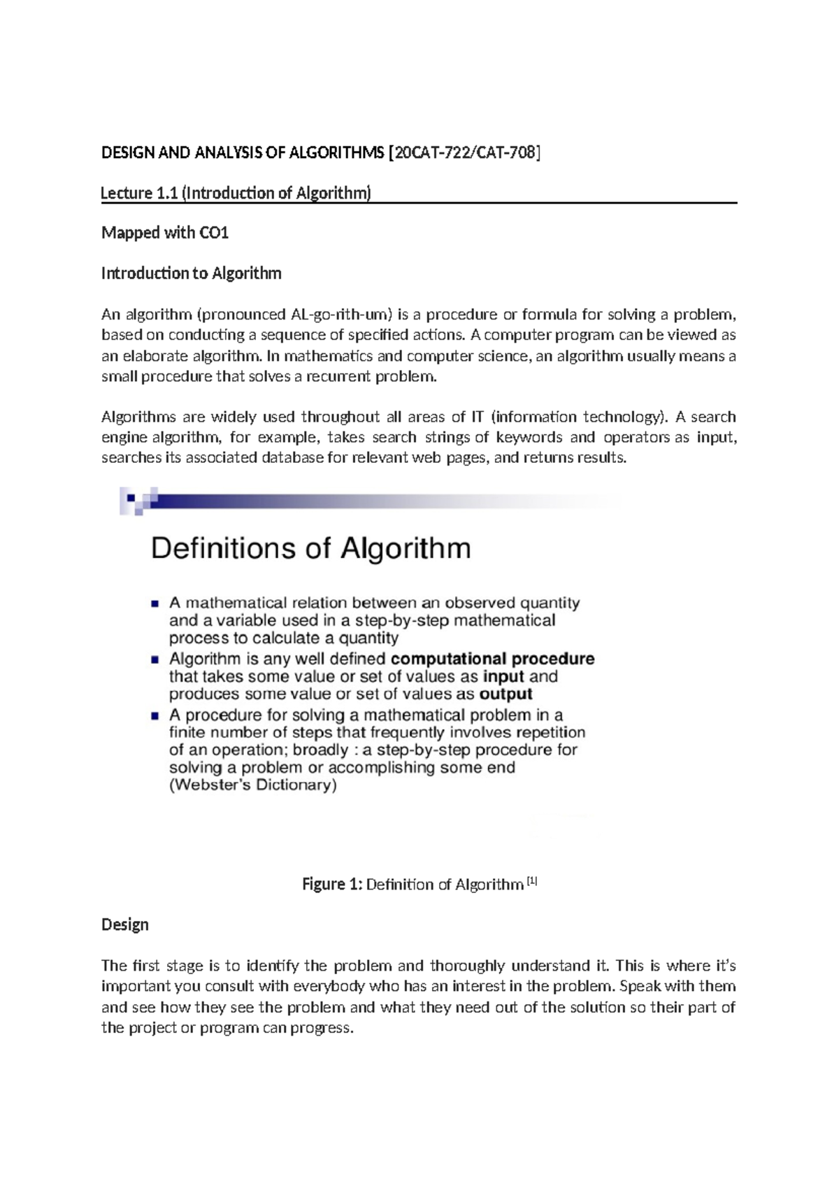 Lecture Notes [Template] - DESIGN AND ANALYSIS OF ALGORITHMS [20CAT-722 ...