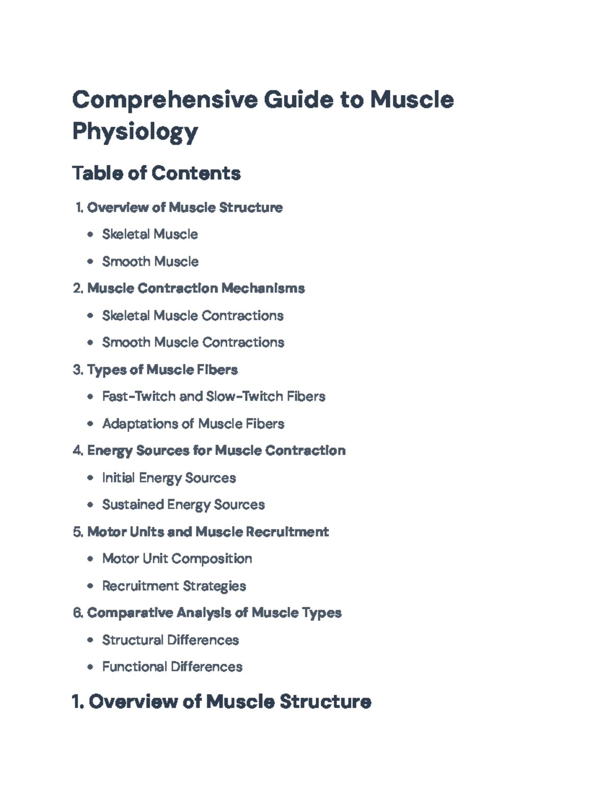 Comprehensive Overview of Muscle Physiology and Contraction Mechanisms ...