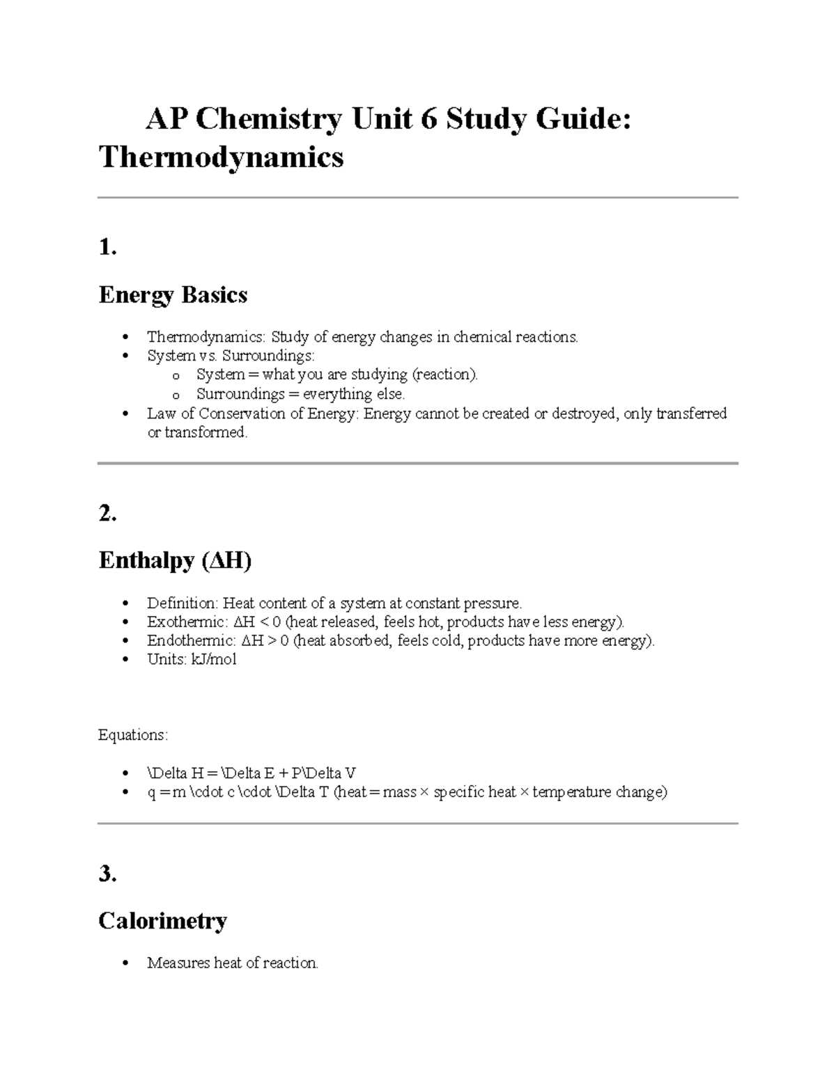 AP Chemistry Unit 6 Study Guide: Thermodynamics Essentials - Studocu
