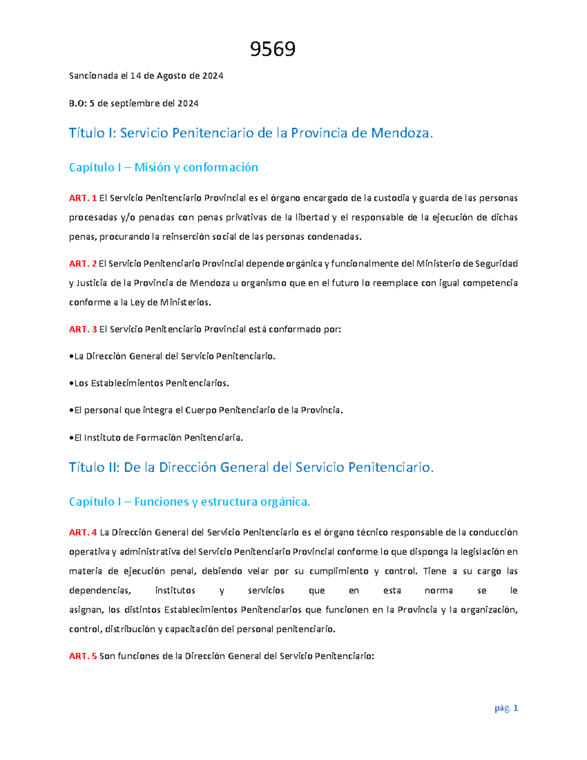 LEY 9569 [2024]: Estructura y Funciones del Servicio Penitenciario de ...