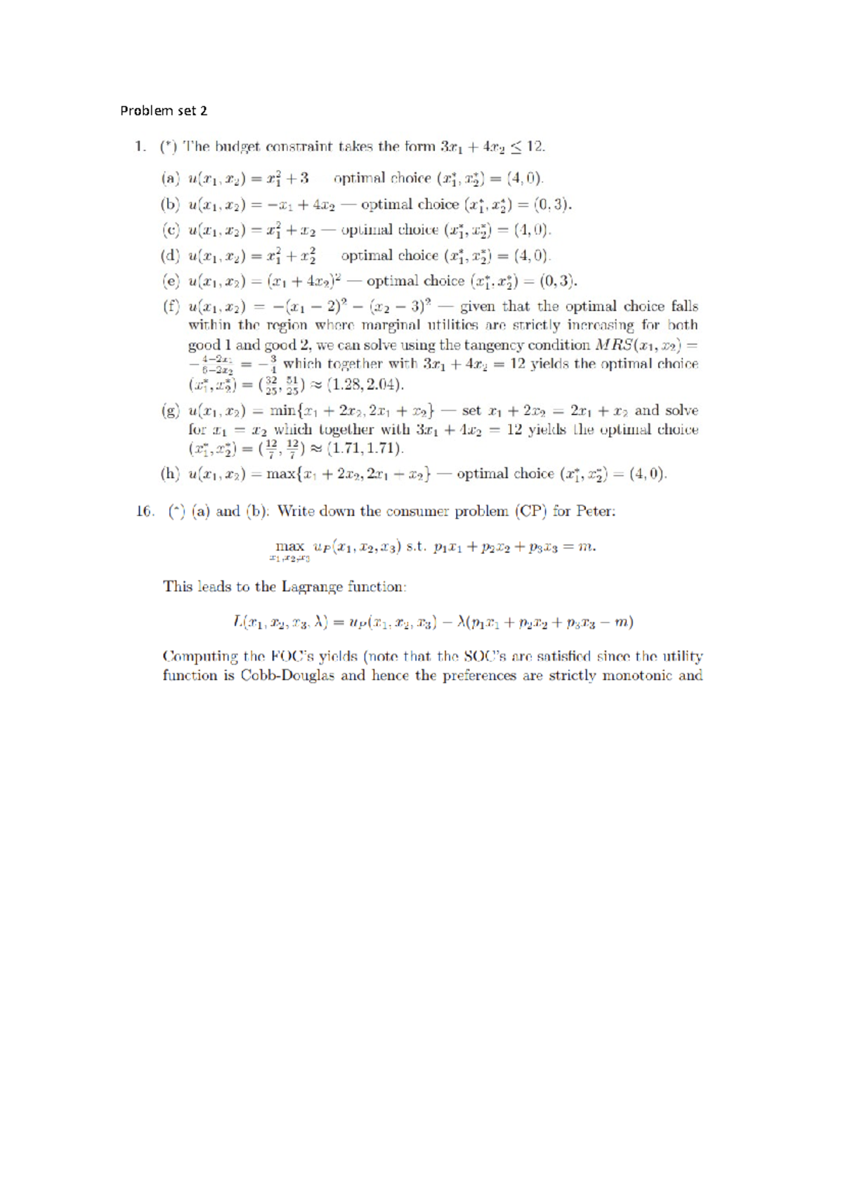 Problem set 2 - Microeconomics I - Problem set - Studocu
