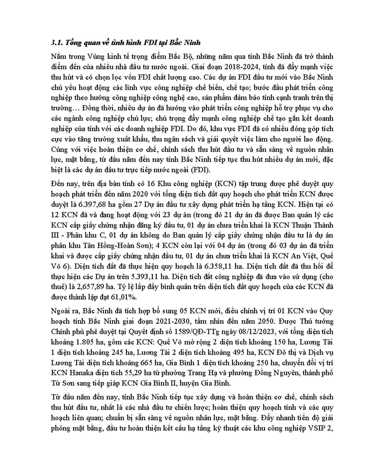 3.1. Phân tích Tình hình FDI tại Bắc Ninh Giai đoạn 2024 - Studocu