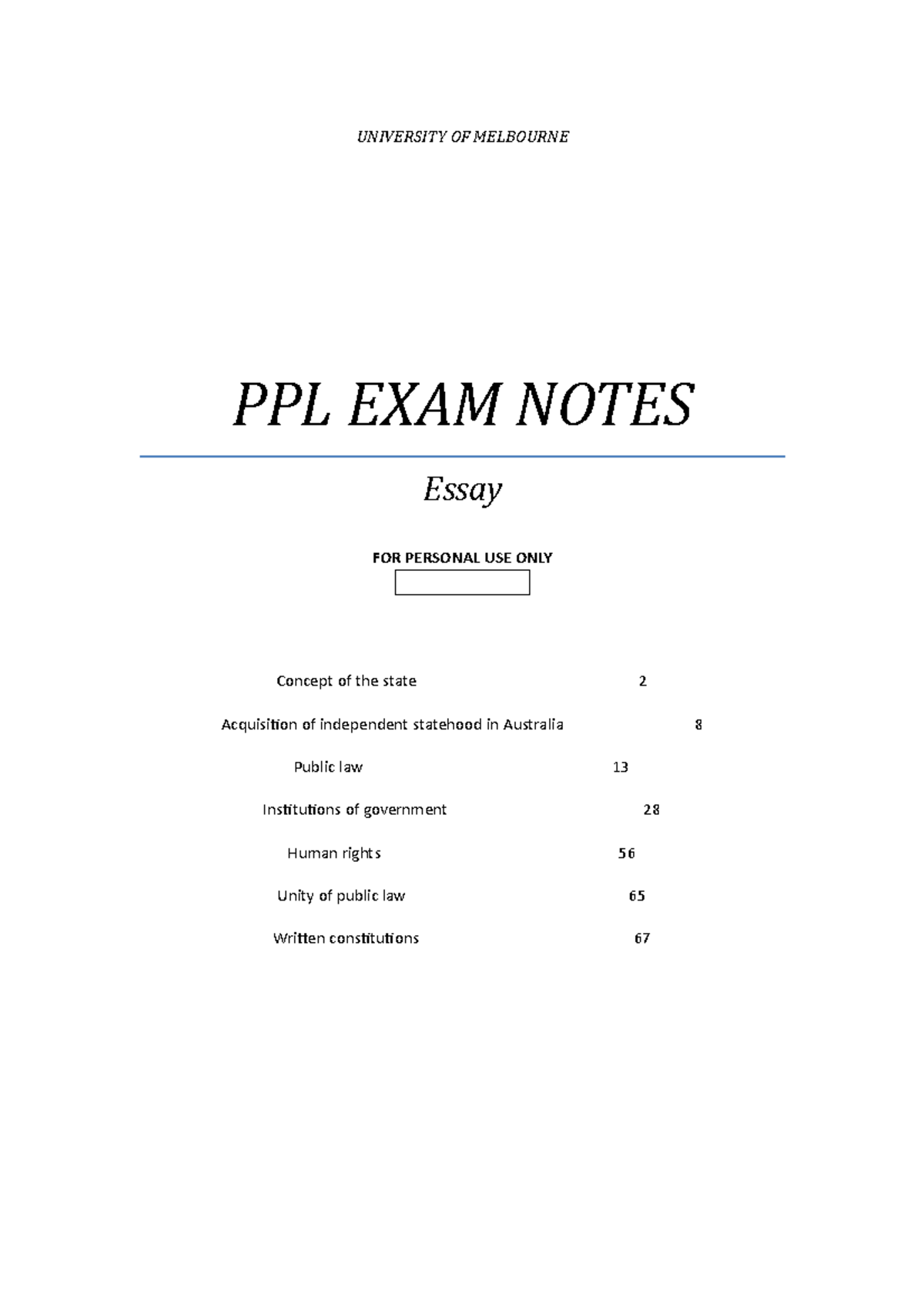 PPL Exam Essay Notes - Public Law and Statehood Concepts - Studocu