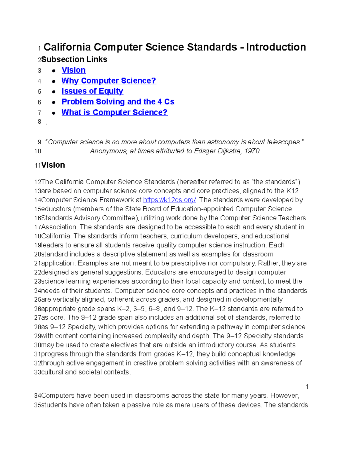 California Computer Science Standards - Introductory Overview for K-12 ...