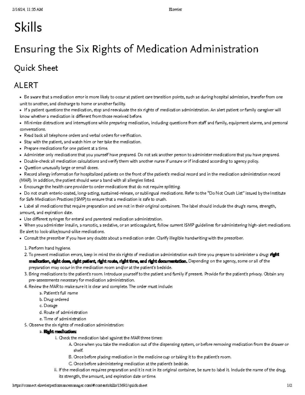 Elsevier - Lecture Notes on Six Rights of Medication Admin. - Studocu