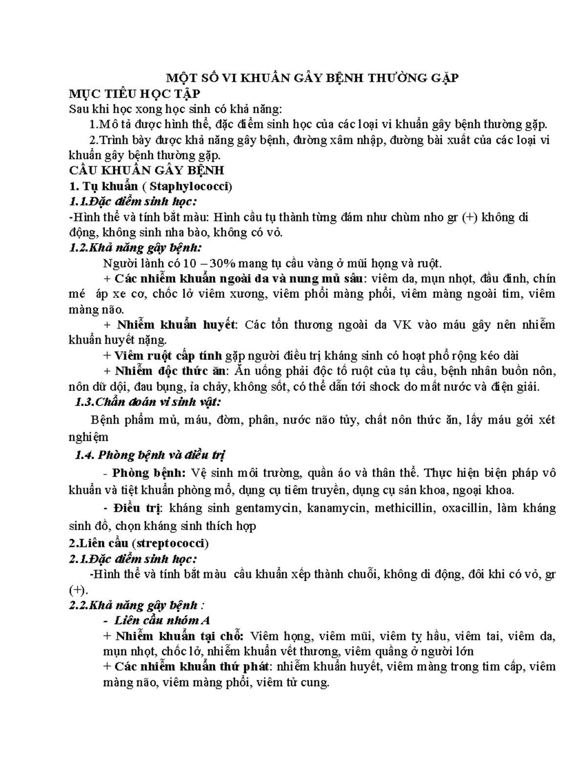 Khuẩn Gây Bệnh Thường Gặp - Tài Liệu Học Tập Môn Vi Sinh - Document Preview