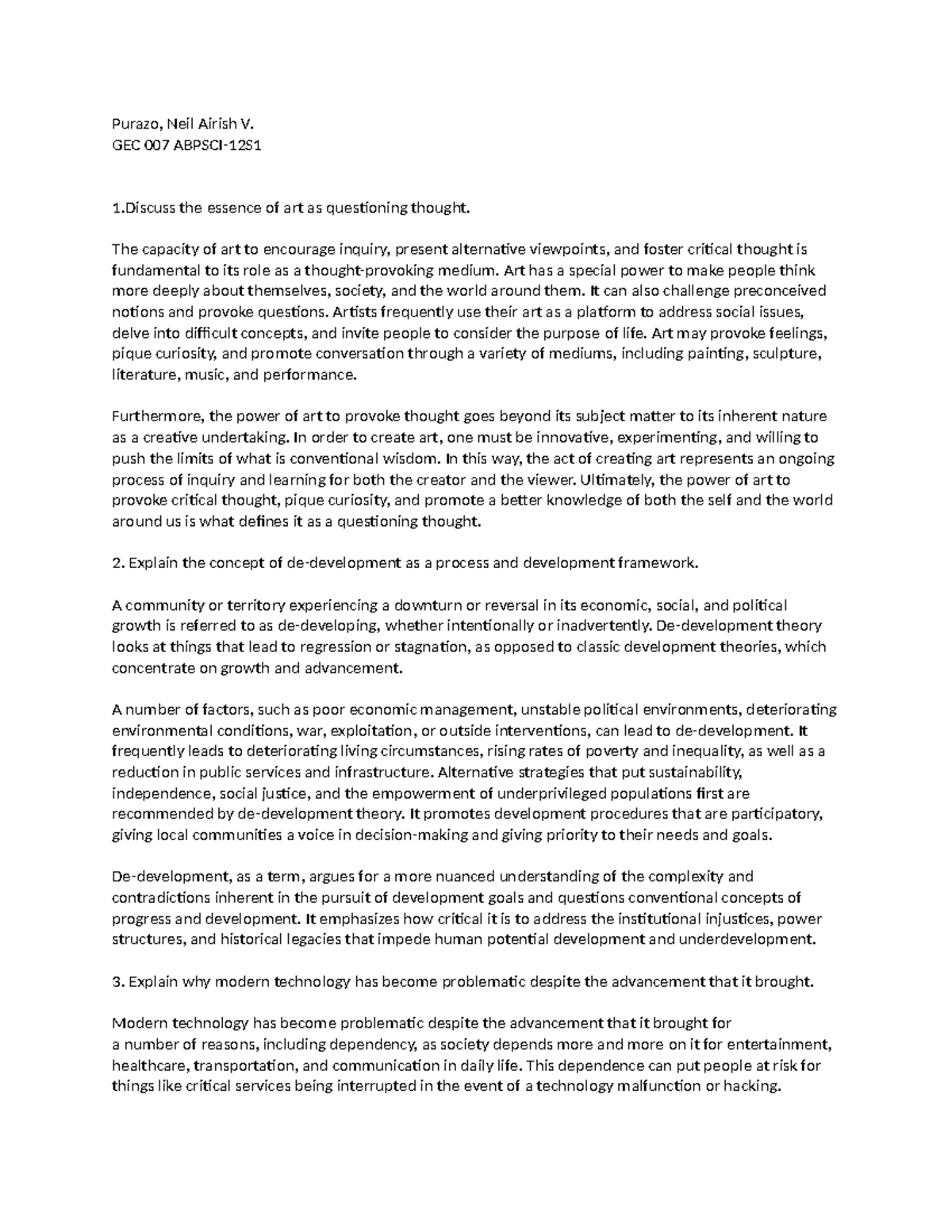 GEC 007 - STS Reflection on Art, De-Development, and Tech Challenges ...