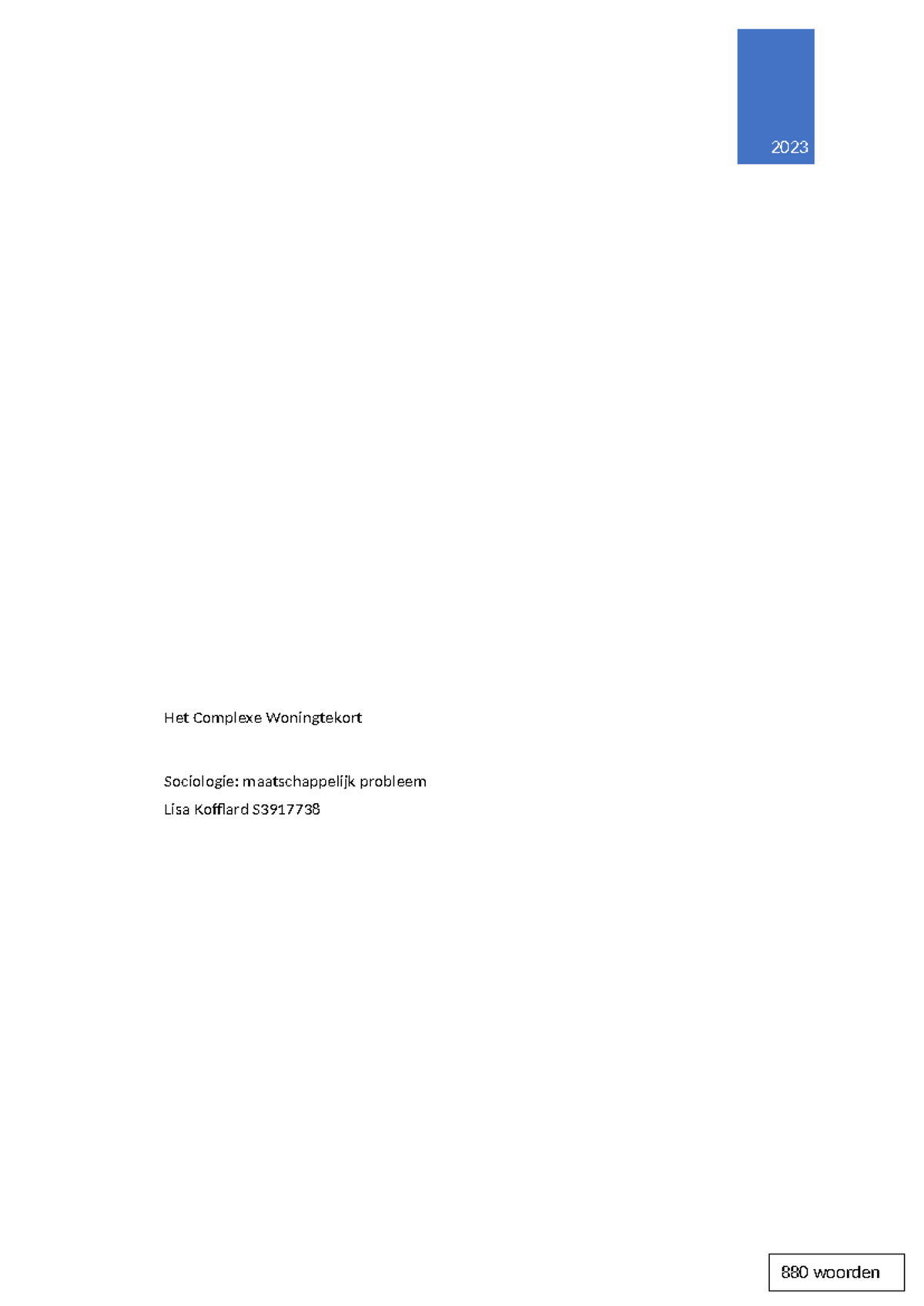 Sociologie Paper over Woningtekort: Beleid en Theorieën D3 - Studeersnel