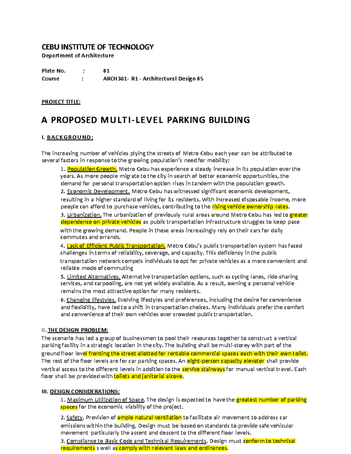 Proposed Multi-Level Parking Building: ARCH361-R1 Design Project - Studocu