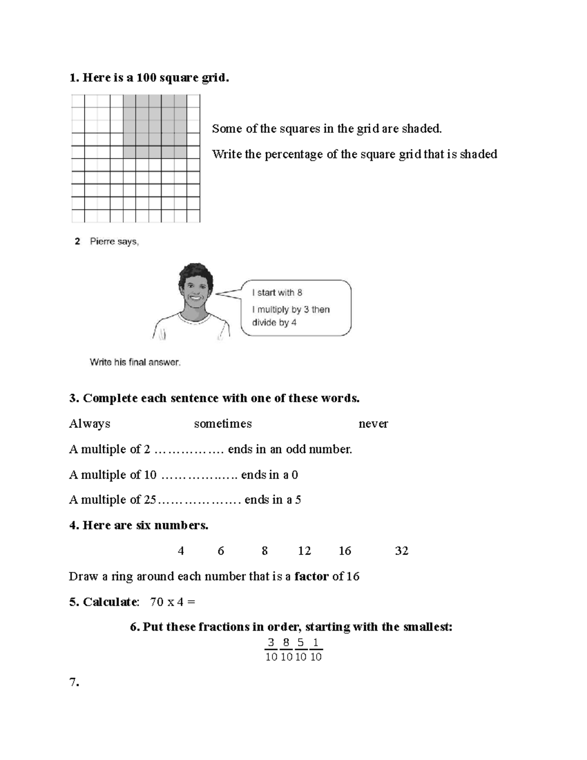 Entrance Test Grade 3: Math Grid & Factor Challenges - Studocu