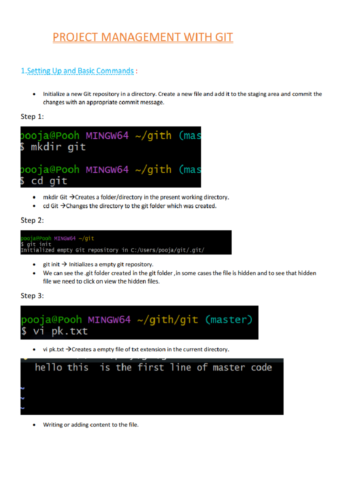 Git manual-1 - No extra advice - PROJECT MANAGEMENT WITH GIT 1. Setting ...