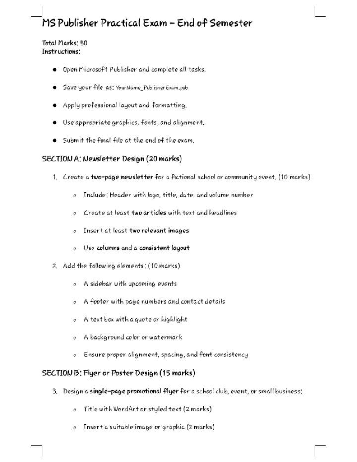 MS Publisher Practical Exam (End of Semester) - Total Marks: 50 - Studocu