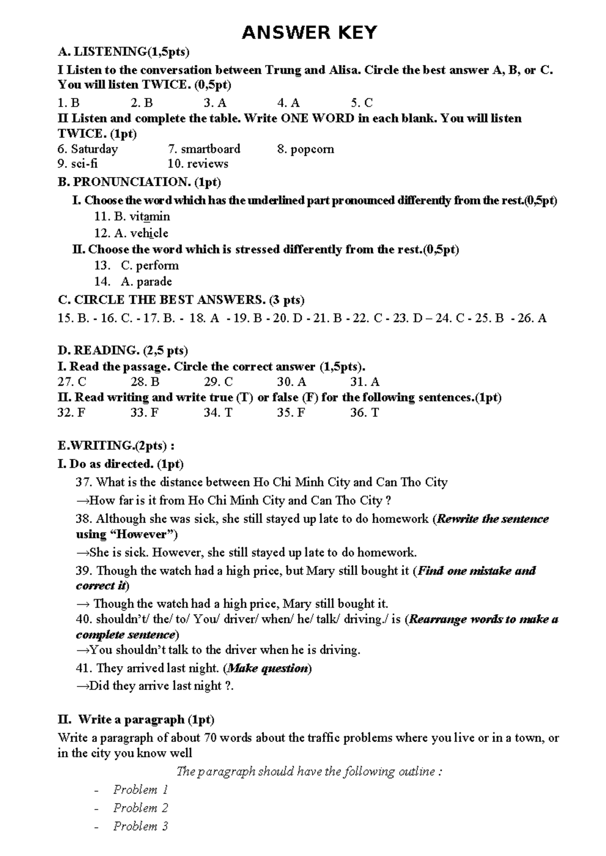Answer Key - 2nd Mid-Term Test Listening & Writing - Studocu