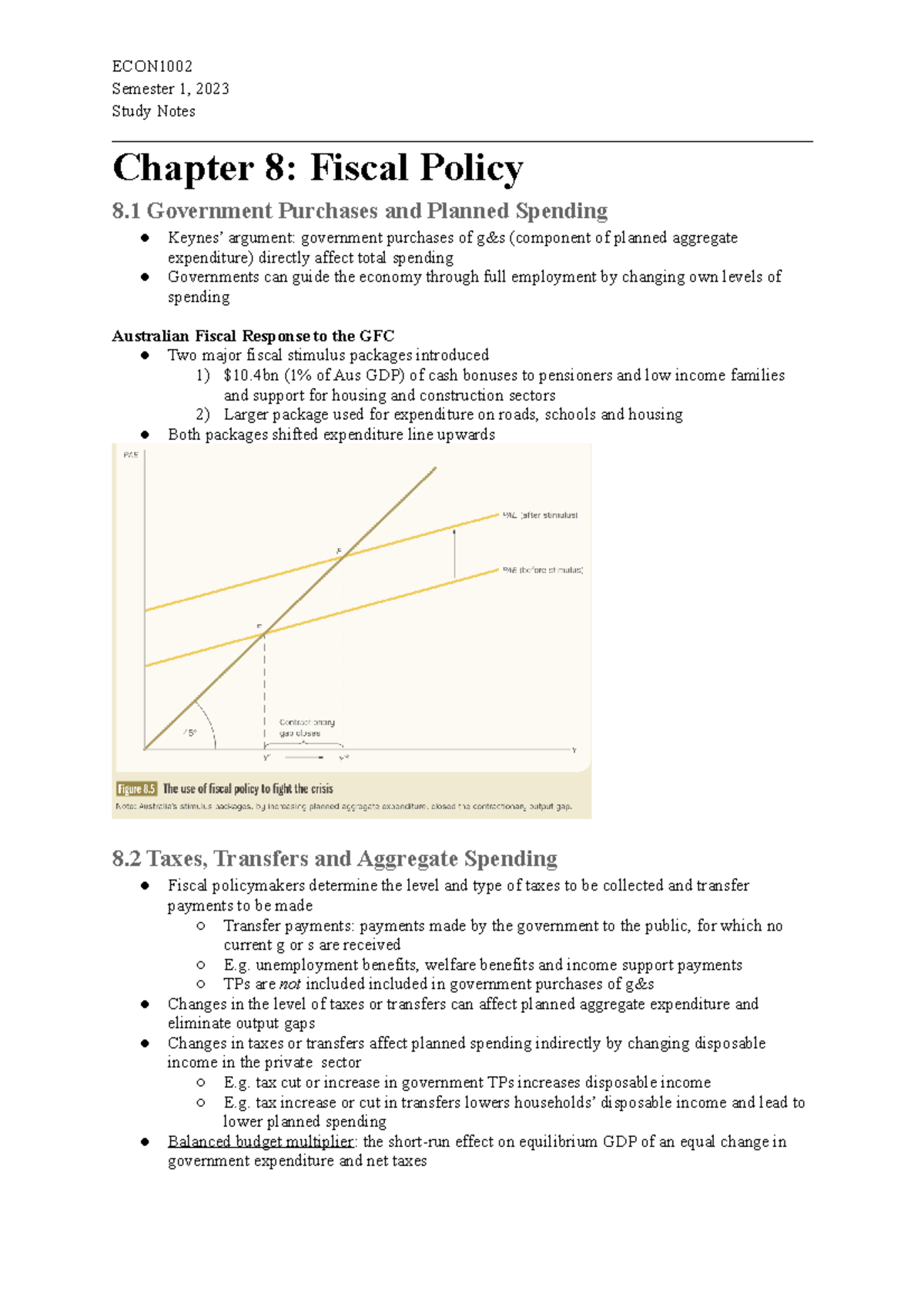1002 Study Notes - ECON Semester 1, 2023 Study Notes Chapter 8: Fiscal ...