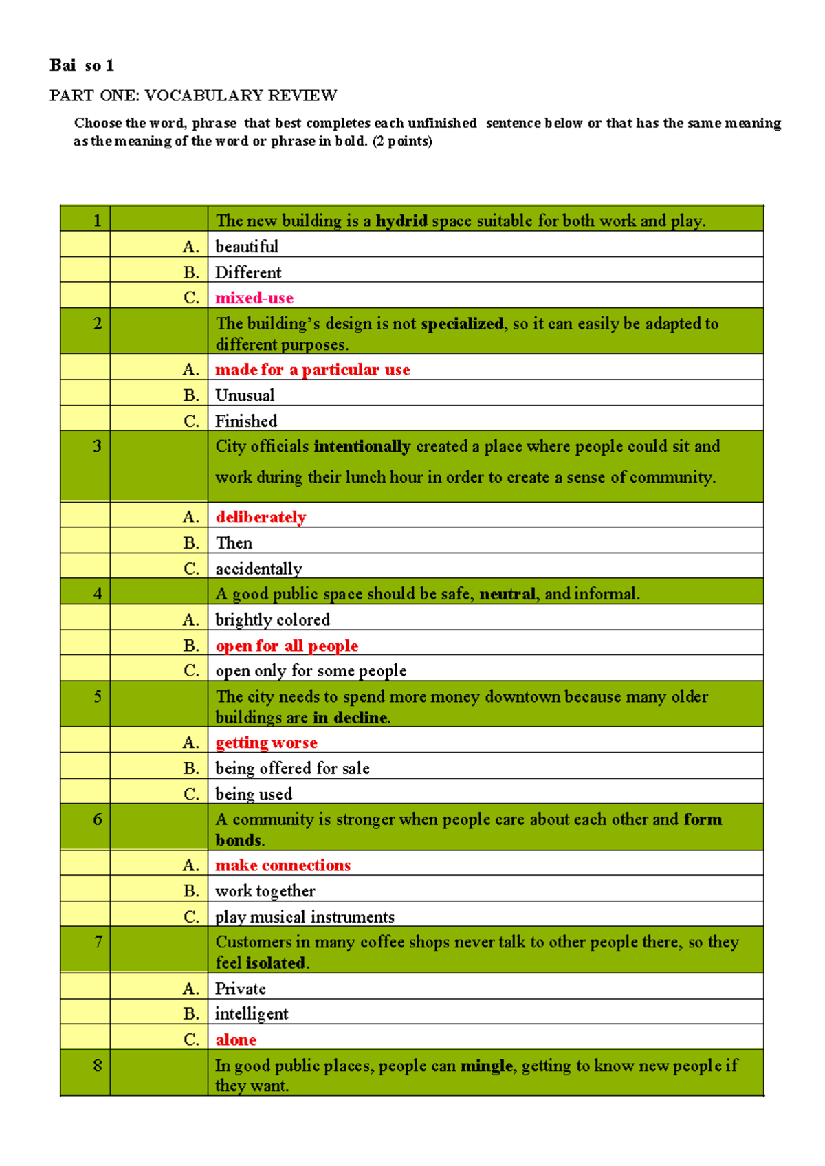 Sample TEST - Advanced Reading: Vocabulary & Comprehension Review - Studocu